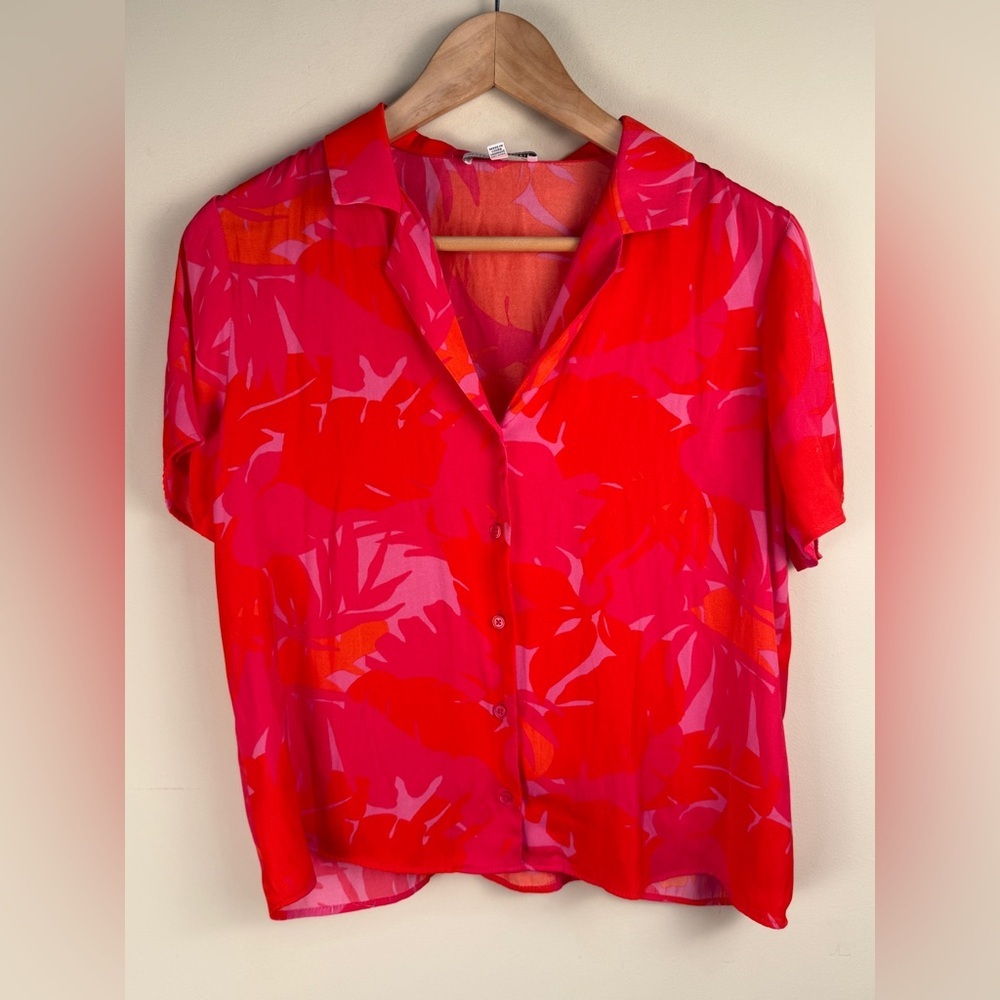 Maison d'Amelie Floral Women's Medium‎ Pink & Orange Sleeveless Blouse Tropical